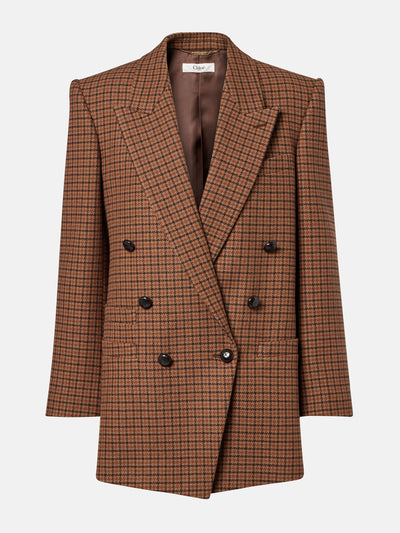 Chloé Checked double-breasted wool-blend blazer at Collagerie