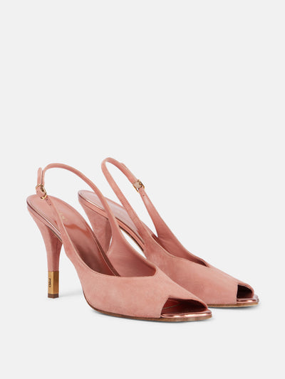 Chloé Flower 95 suede peep-toe pumps at Collagerie