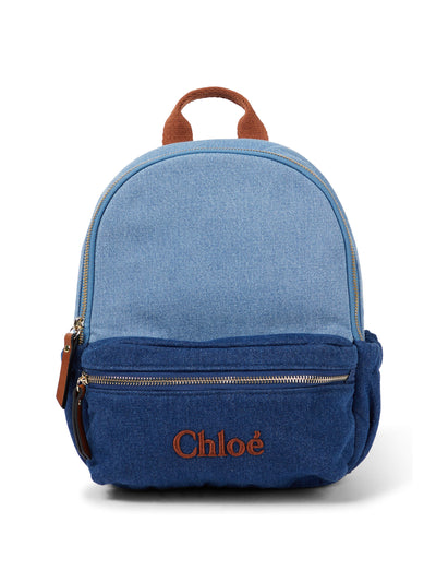 Chloé Kids Leather-trimmed denim backpack at Collagerie