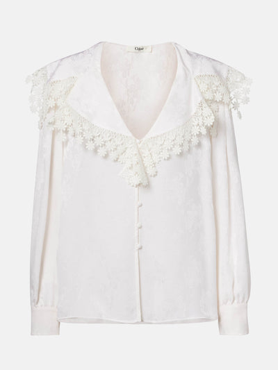 Chlo Lace-trimmed floral jacquard silk blouse at Collagerie