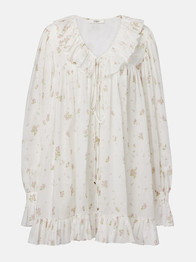 Chloé Printed ruffled cotton mini dress at Collagerie
