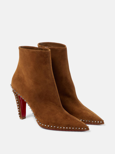 Christian Louboutin Brown studded suede ankle boots at Collagerie