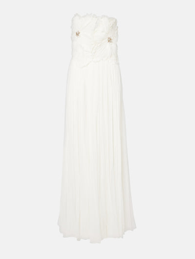 Costarellos Adamaris embellished floral strapless gown at Collagerie