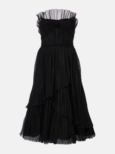 Costarellos Dorea plissé tiered cocktail dress at Collagerie