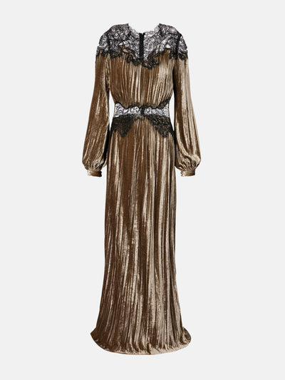 Costarellos Senna lace-trimmed plissé velvet gown at Collagerie
