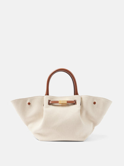 Demellier New York Midi leather-trimmed canvas tote bag at Collagerie