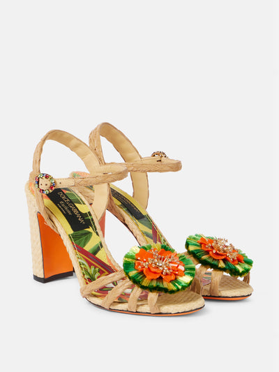 Dolce & Gabbana 90 embellished raffia sandals at Collagerie