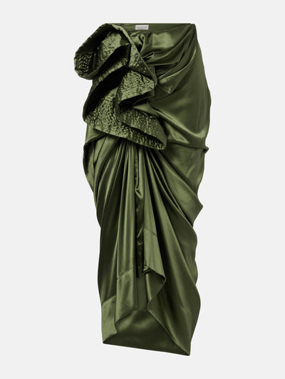 Dries Van Noten Gathered silk-blend satin midi skirt at Collagerie