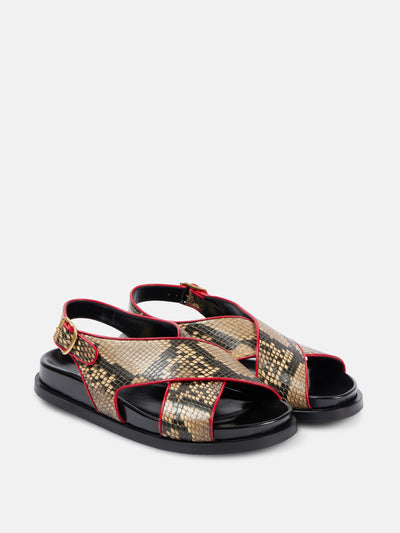 Dries Van Noten Snake-effect leather slingback sandals at Collagerie