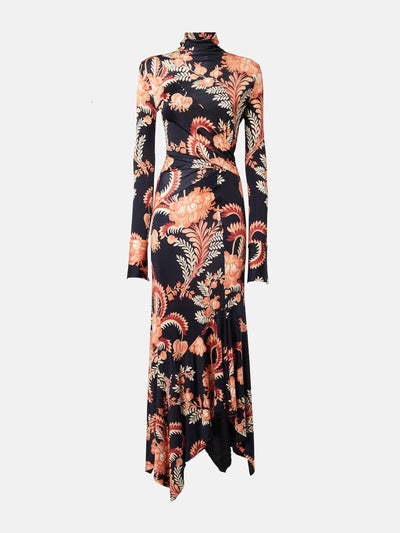 Etro Floral asymmetric jersey midi dress at Collagerie