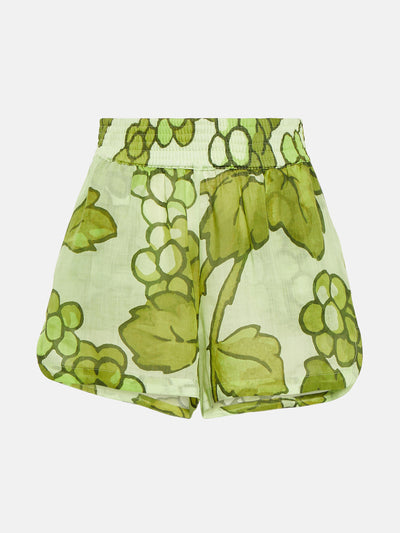 Etro Printed green ramie shorts at Collagerie