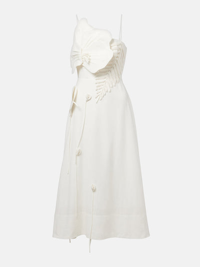 Farm Rio Floral-appliqué linen-blend midi dress at Collagerie