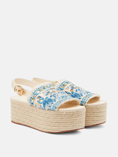 Farm Rio Printed leather platform espadrilles at Collagerie
