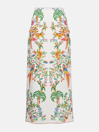 Farm Rio Printed linen midi skirt at Collagerie