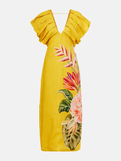 Farm Rio Spring Awakening floral linen midi dress at Collagerie
