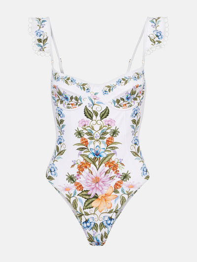 Farm Rio Sweet Bloom ruffled swimsuit at Collagerie