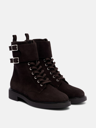 Gianvito Rossi Shearling-lined suede combat boots at Collagerie