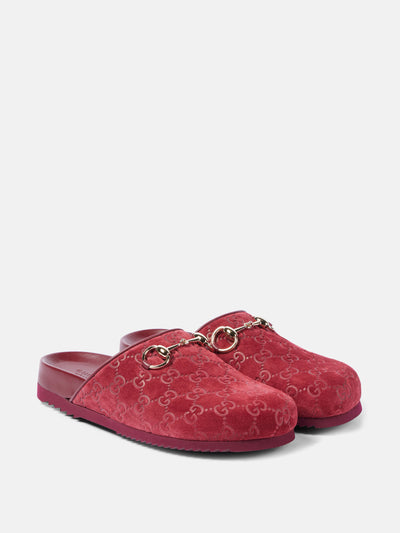 Gucci Horsebit GG suede mules at Collagerie