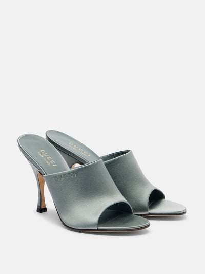 Gucci 95 satin mules in green at Collagerie
