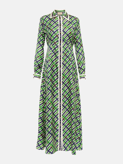 Gucci Green belt check silk maxi dress at Collagerie