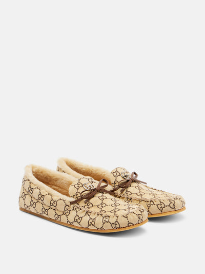 Gucci Double G shearling-lined suede loafers at Collagerie