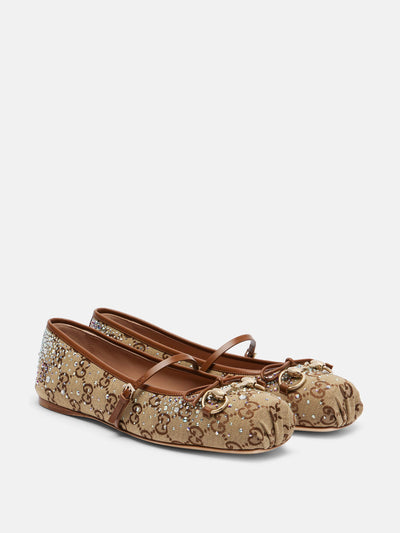 Gucci Gucci Horsebit embellished canvas ballet flats at Collagerie