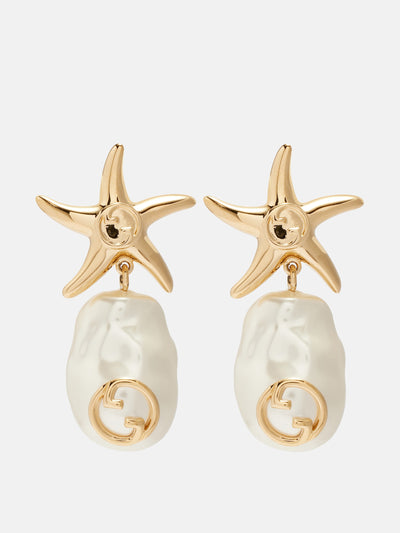 Gucci Interlocking G faux pearl drop earrings at Collagerie