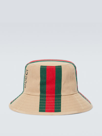 Gucci Logo printed cotton canvas bucket hat at Collagerie