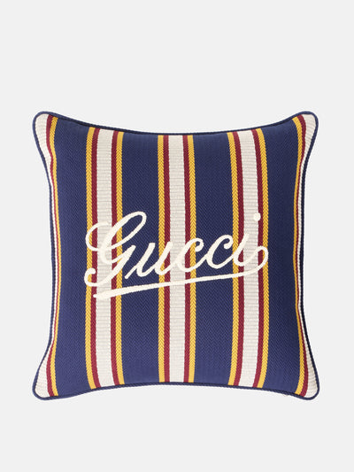 Gucci Logo striped cotton cushion at Collagerie