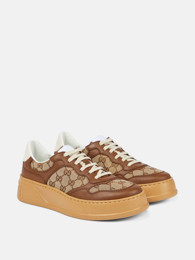 Gucci Brown GG Canvas leather-trimmed sneakers at Collagerie