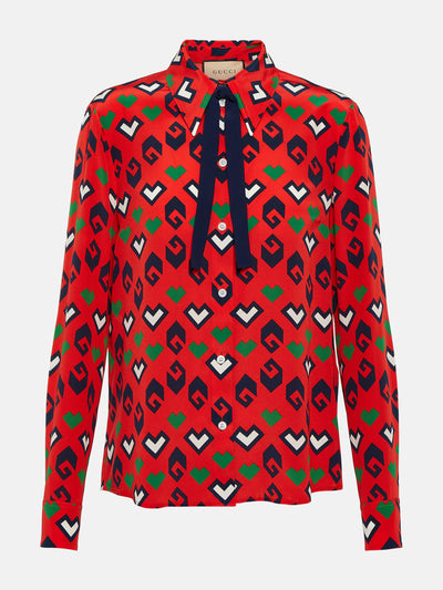 Gucci Red printed tie-neck silk blouse at Collagerie