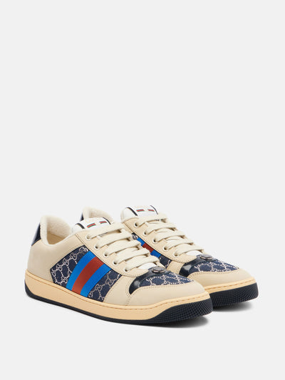 Gucci Screener GG leather-trimmed denim sneakers at Collagerie