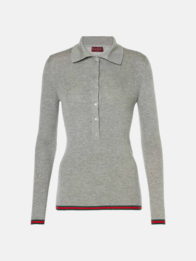 Gucci Web Stripe cashmere-blend polo sweater at Collagerie