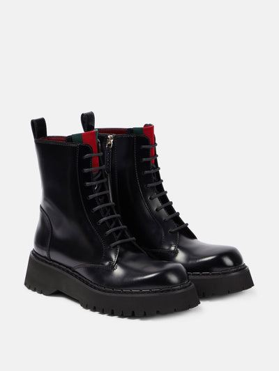 Gucci Polished leather combat boots at Collagerie