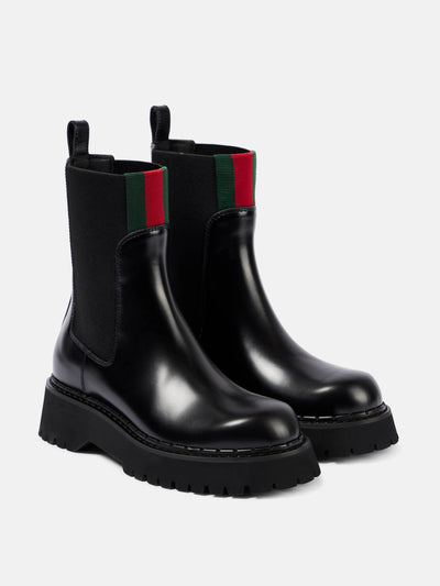 Gucci Web Stripe leather Chelsea boots at Collagerie