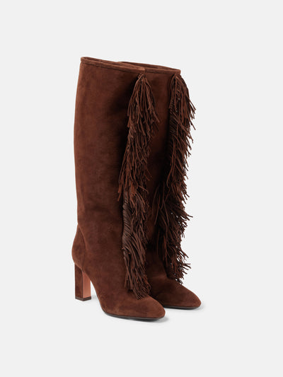 Aquazzura Gytane 85 fringed suede knee-high boots at Collagerie