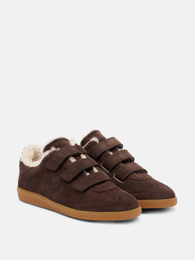 Isabel Marant Beth shearling-trimmed suede sneakers at Collagerie
