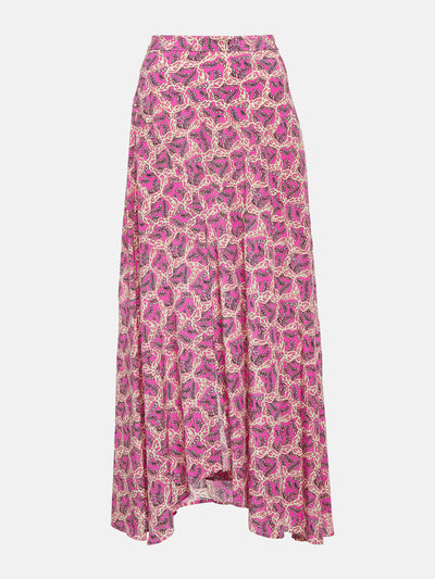 Isabel Marant Pink floral silk-blend crepe midi skirt at Collagerie