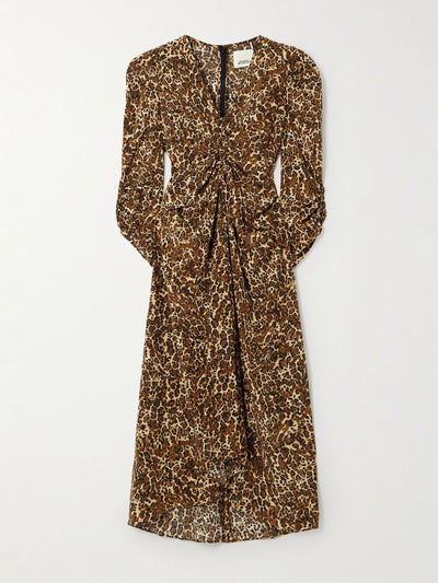 Isabel Marant Albini gathered leopard-print silk-blend midi dress at Collagerie