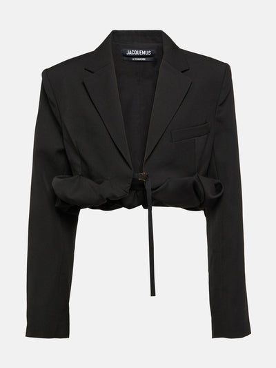 Jacquemus Black cropped virgin wool jacket at Collagerie