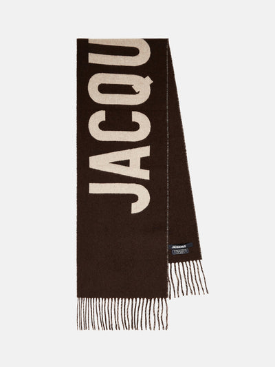 Jacquemus Brown  logo virgin wool scarf at Collagerie