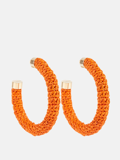 Jacquemus Orange raffia hoop earrings at Collagerie