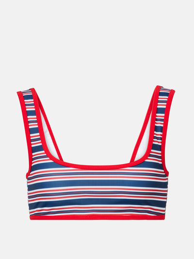 Jade Swim Rounded Edges striped bikini top at Collagerie