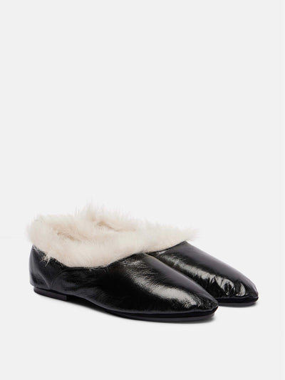 Jil Sander Shearling-trimmed leather slip-on shoes at Collagerie
