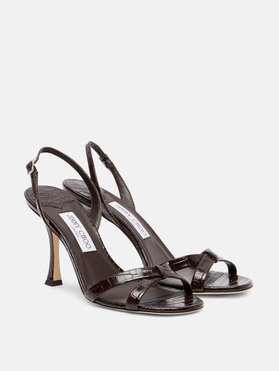 Jimmy Choo Elsy 90 croc-effect leather sandals at Collagerie