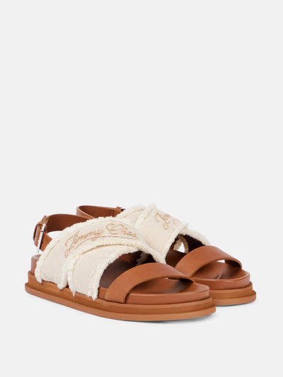 Jimmy Choo Joa embroidered canvas and leather sandals at Collagerie