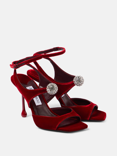 Jimmy Choo Orb 95 embellished velvet sandals at Collagerie
