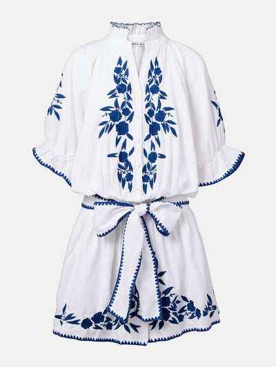 Juliet Dunn Embroidered cotton and linen minidress at Collagerie
