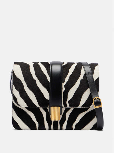 Khaite Blake zebra-print calf hair crossbody bag at Collagerie