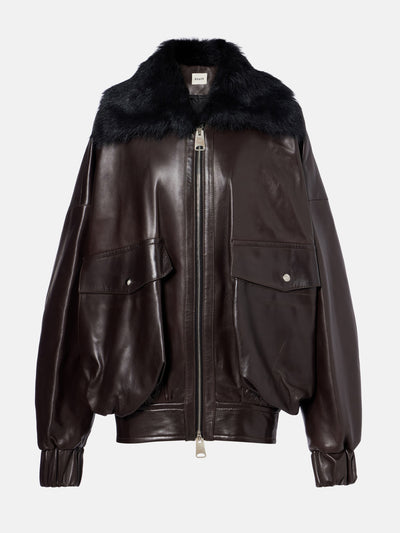 Khaite Daemon oversized leather blouson jacket at Collagerie